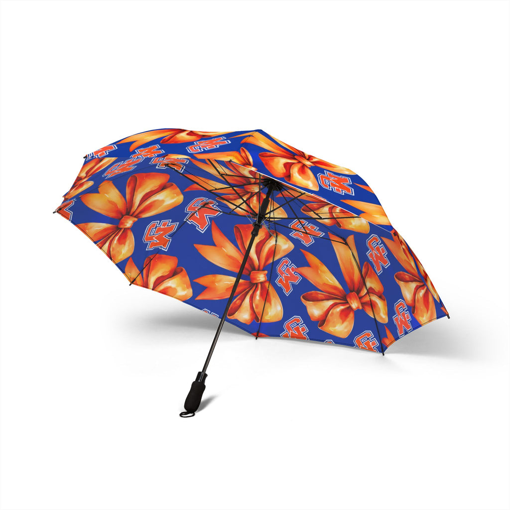 Foldable Floral Umbrella — Blue & Orange Hibiscus Pattern, Semi‑Automatic Compact Umbrella
