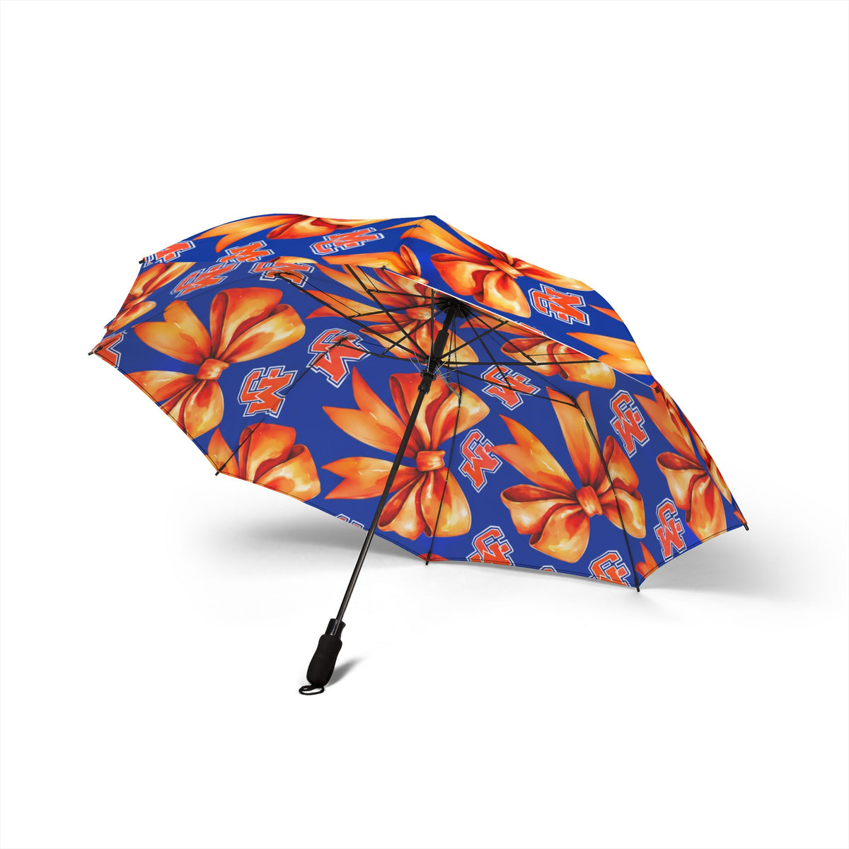 Foldable Floral Umbrella — Blue & Orange Hibiscus Pattern, Semi‑Automatic Compact Umbrella