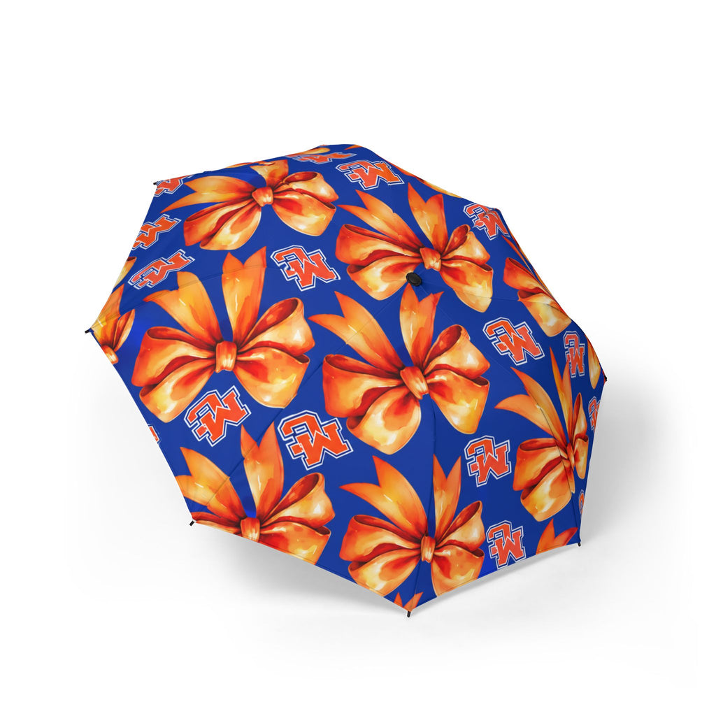 Foldable Floral Umbrella — Blue & Orange Hibiscus Pattern, Semi‑Automatic Compact Umbrella