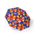 Foldable Floral Umbrella — Blue & Orange Hibiscus Pattern, Semi‑Automatic Compact Umbrella