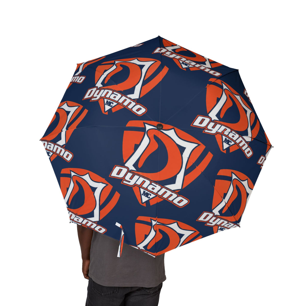 Foldable Umbrella — Navy Orange Geometric Logo Print (Semi-Automatic)