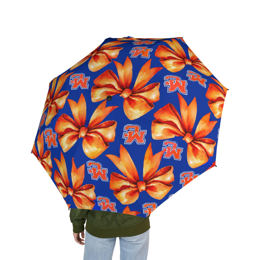 Foldable Floral Umbrella — Blue & Orange Hibiscus Pattern, Semi‑Automatic Compact Umbrella