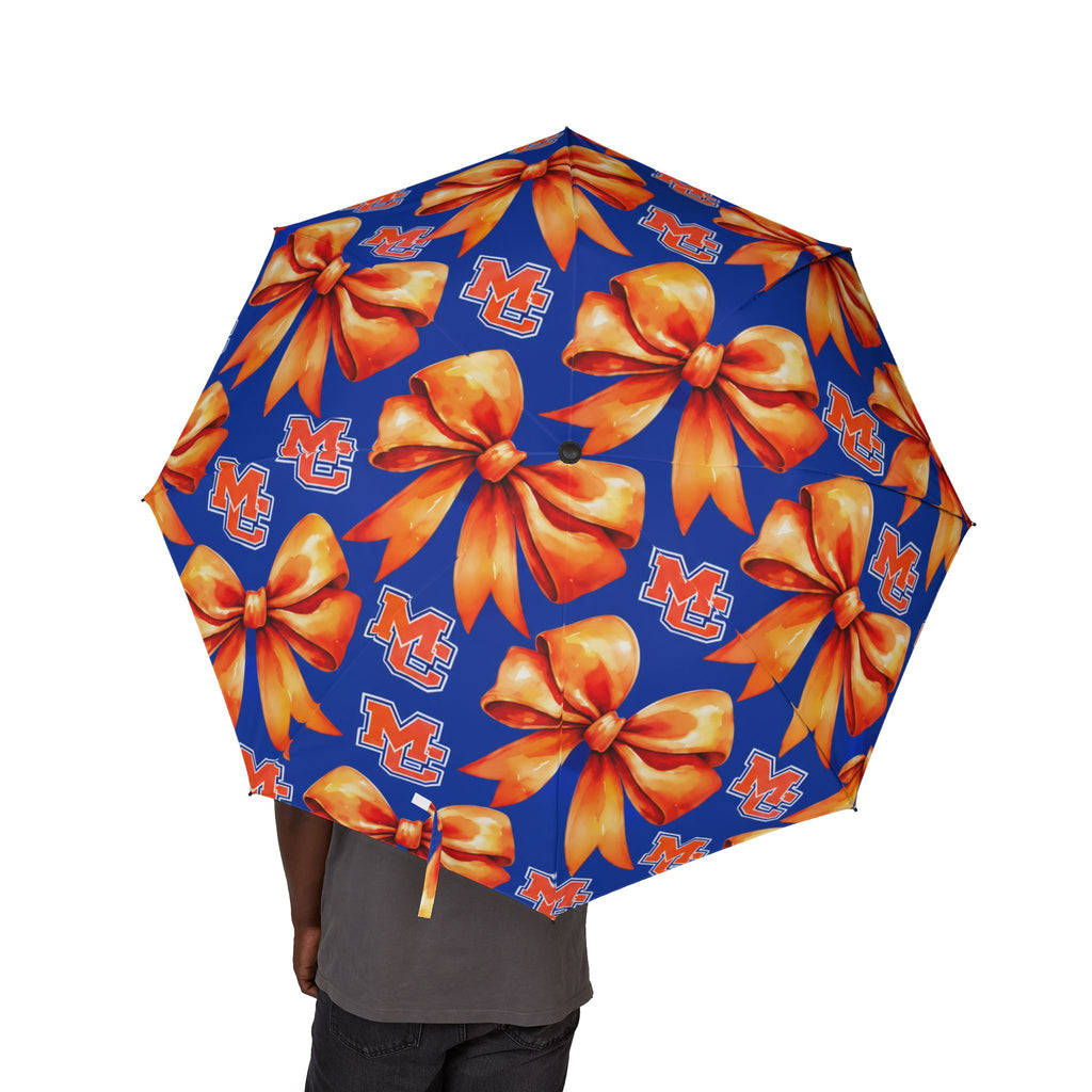 Foldable Floral Umbrella — Blue & Orange Hibiscus Pattern, Semi‑Automatic Compact Umbrella